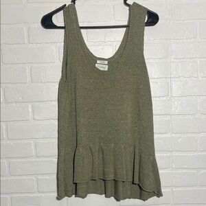 Blu Pepper Tank Top Cozy Life Womens Olive Green Sleeveless Ruffled Hem Large